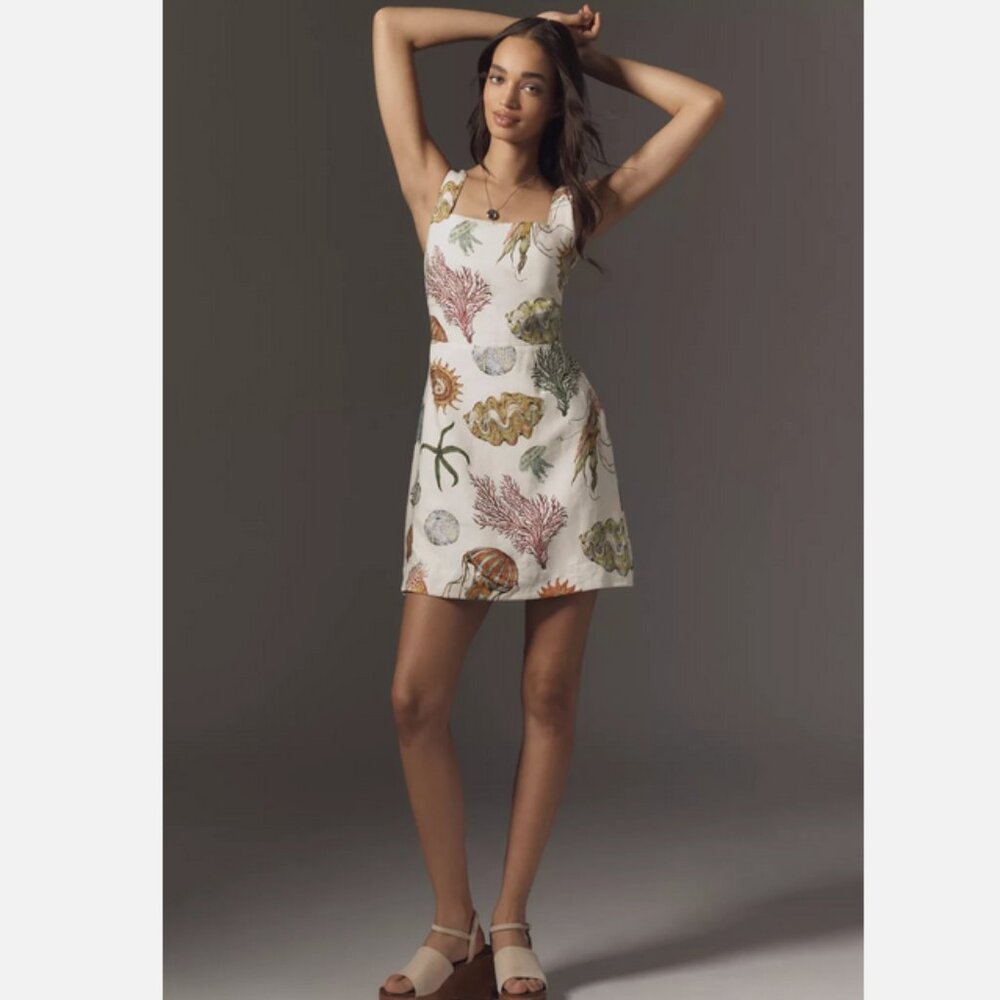 ALÉMAIS Sea Sleeveless Linen Mini Dress Lace-Up Jellyfish 2 NWT Anthropologie - Picture 3 of 8